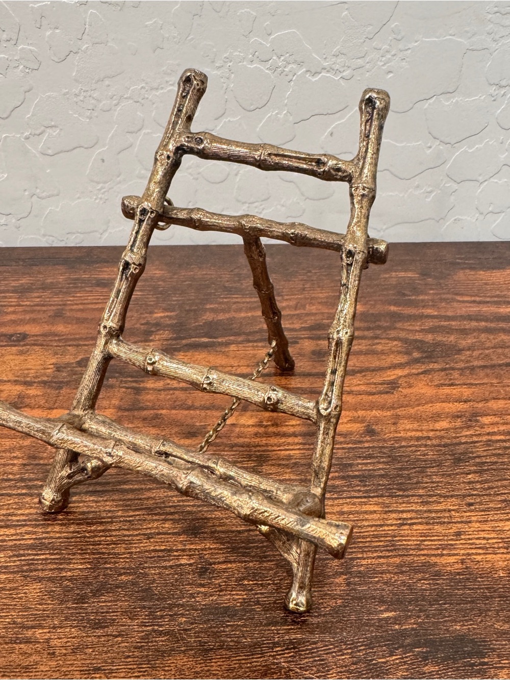 Vtg Gold Ormolu Metal Bamboo Easel Display Stand Hollywood Regency MCM 5”